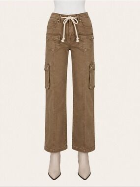 Risen Cocoa Cargo Straight Leg Jeans 1/25 NWT Fall Utility Western
